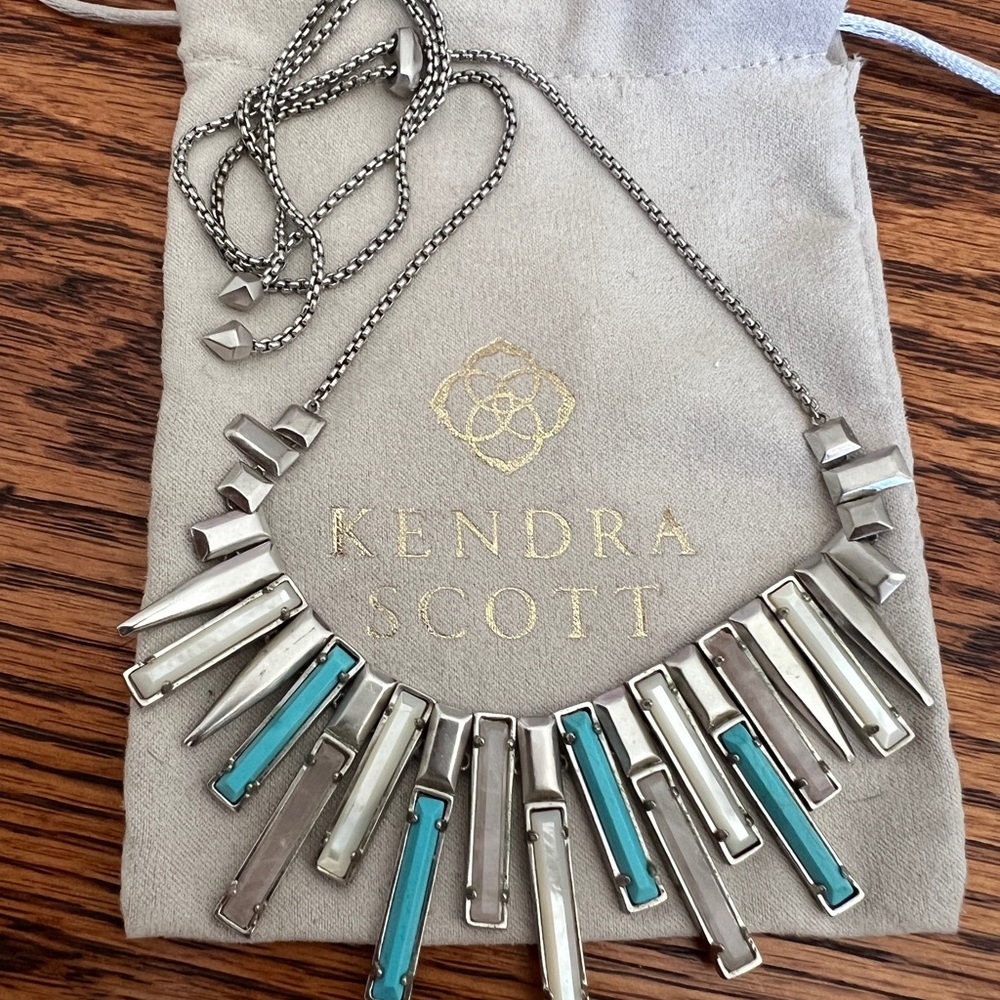 Kendra Scott Silver and Blue Geometric Necklace